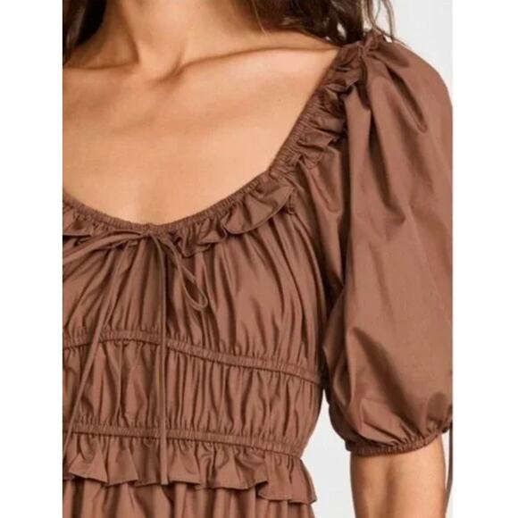 En Saison Poplin Tiered chocolate Midi Dress - Picture 2 of 5